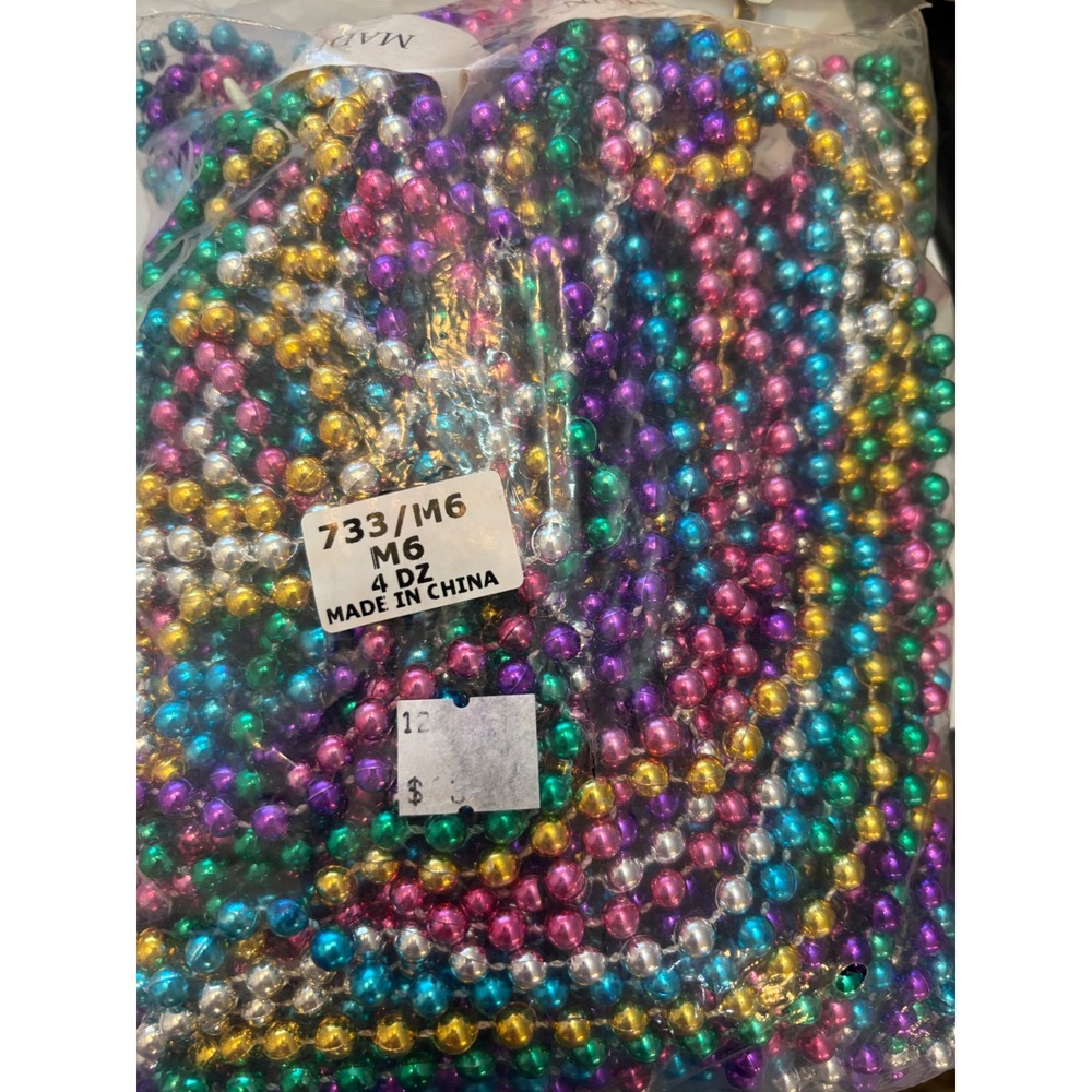 4 Dozen Bulk Mardi Gras Beads Metallic Multi Color Party Favors 48 Strands